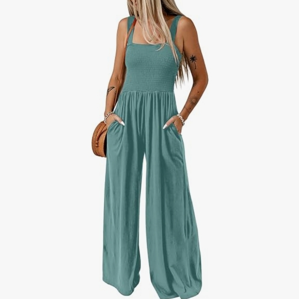 Sleeveless Overalls Jumpsuits, Casual Loose Wide Leg Rompers with Pocket…
